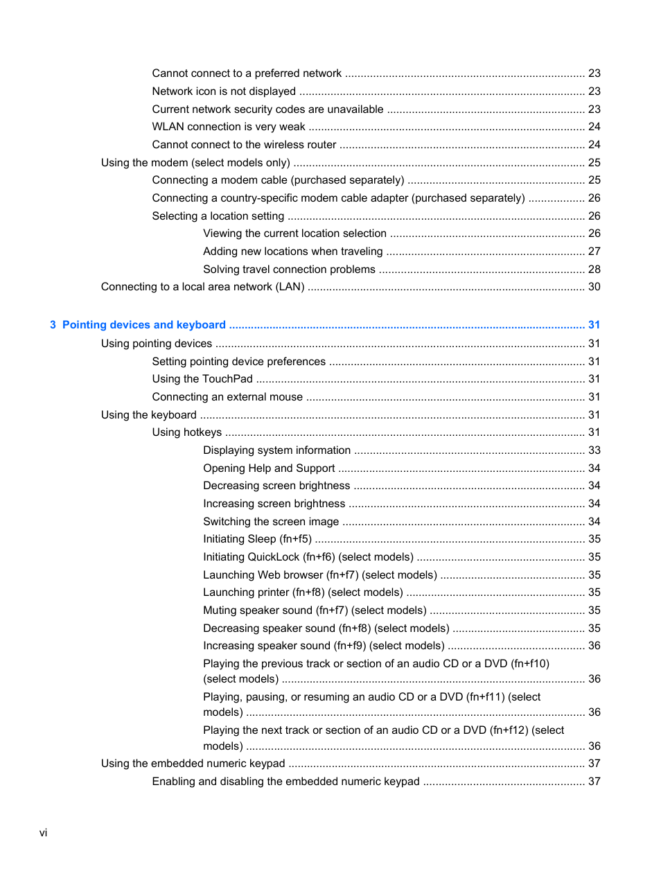 HP Compaq 320 Notebook-PC User Manual | Page 6 / 161