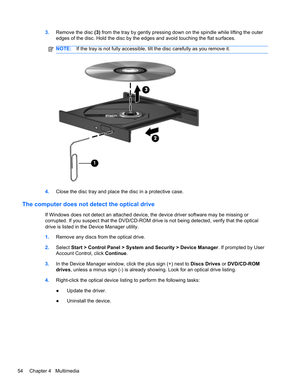 The computer does not detect the optical drive | HP Compaq 320 Notebook-PC User Manual | Page 66 / 161
