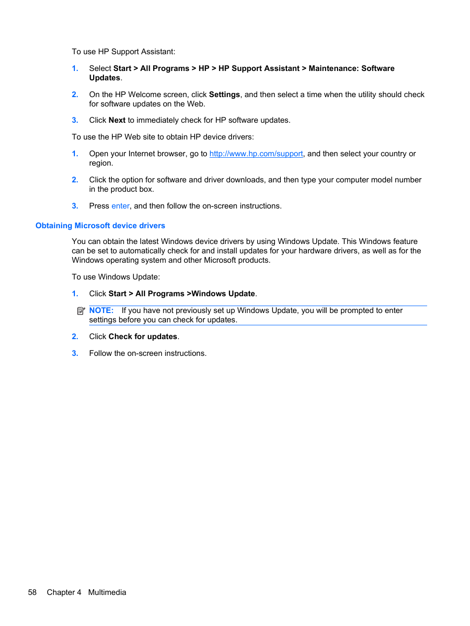 Obtaining microsoft device drivers | HP Compaq 320 Notebook-PC User Manual | Page 70 / 161