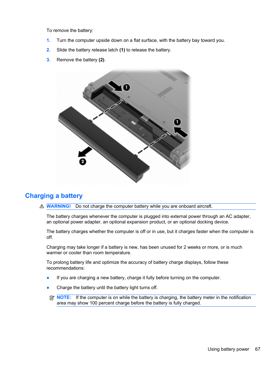 Charging a battery | HP Compaq 320 Notebook-PC User Manual | Page 79 / 161