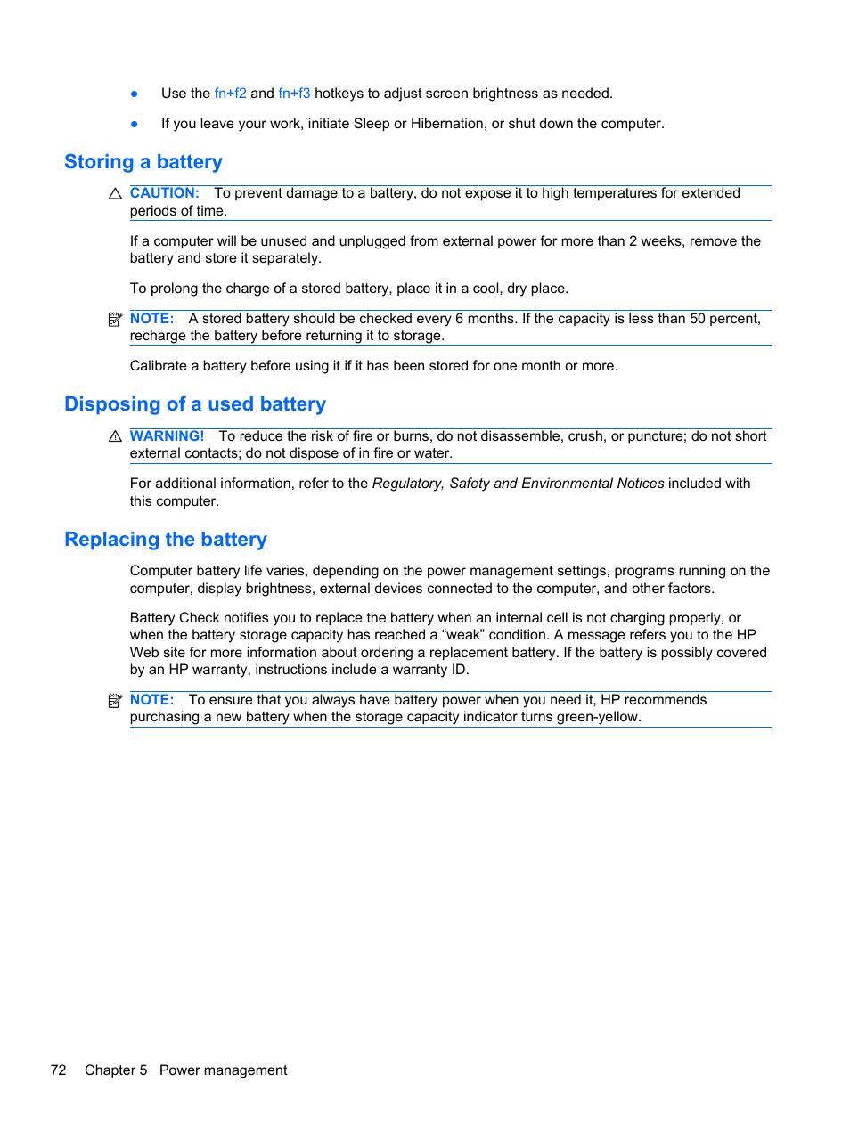 Storing a battery, Disposing of a used battery, Replacing the battery | HP Compaq 320 Notebook-PC User Manual | Page 84 / 161