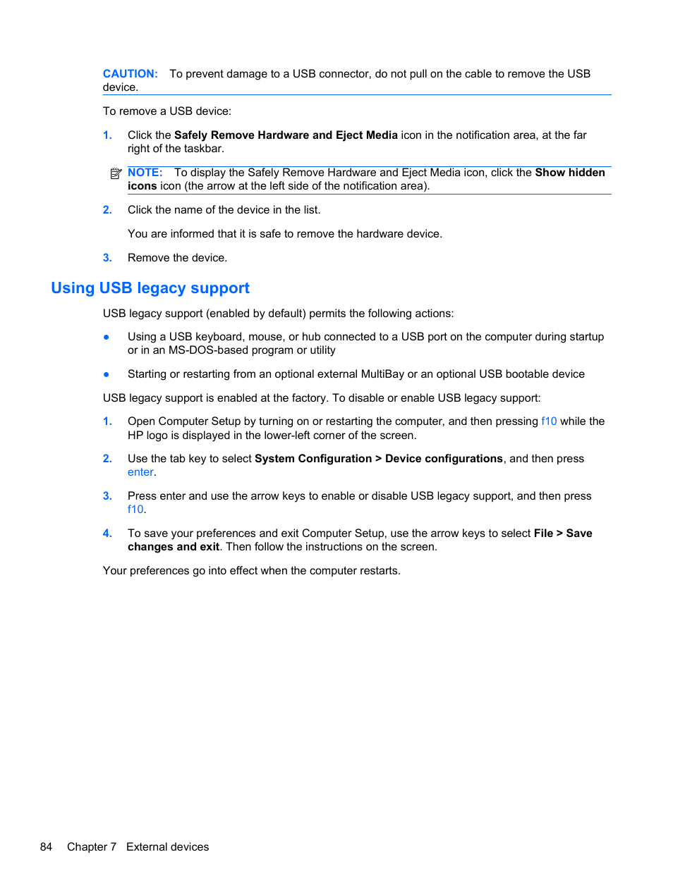 Using usb legacy support | HP Compaq 320 Notebook-PC User Manual | Page 96 / 161