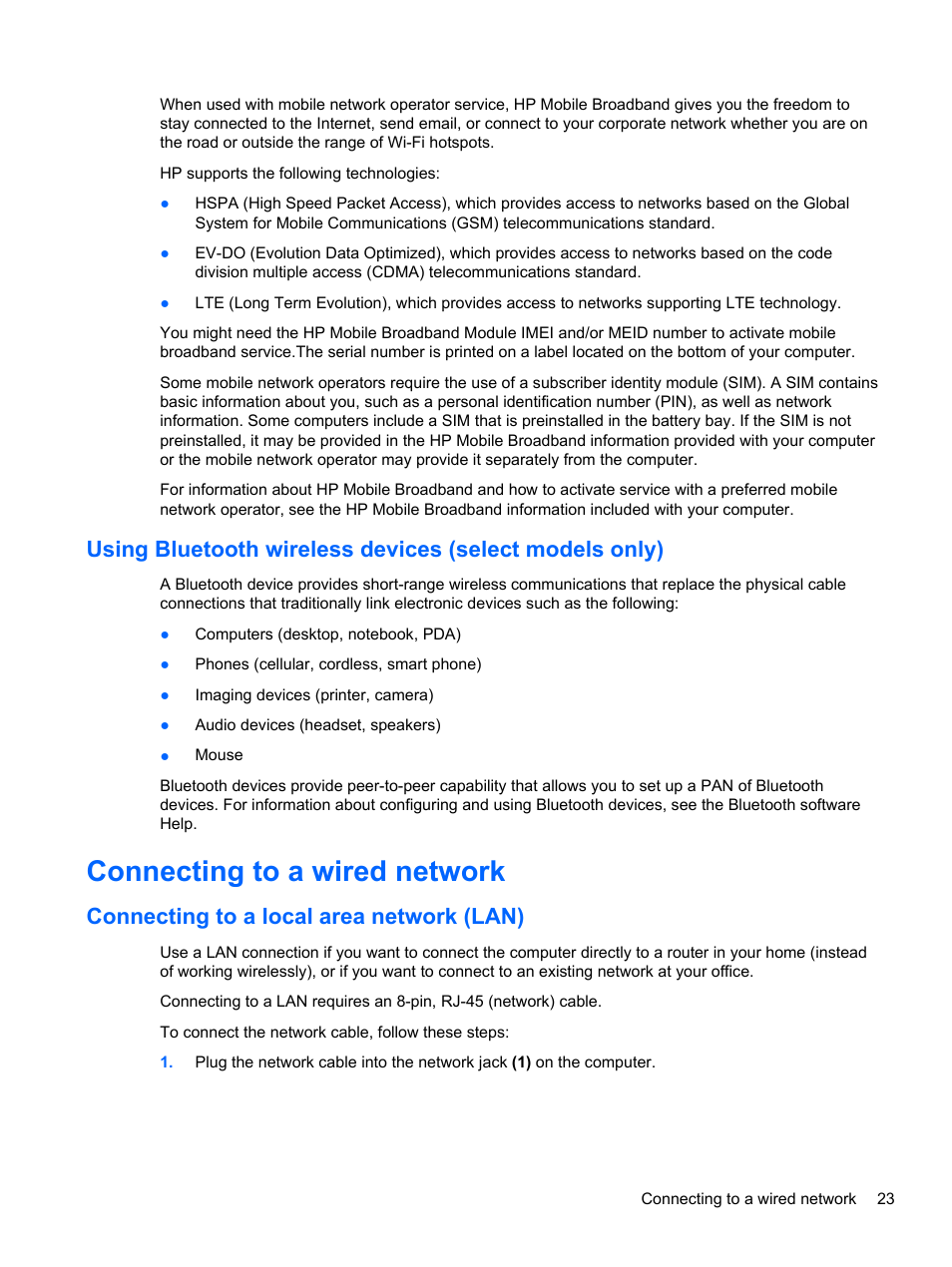 Connecting to a wired network, Connecting to a local area network (lan) | HP 250 G2 Notebook PC User Manual | Page 33 / 90