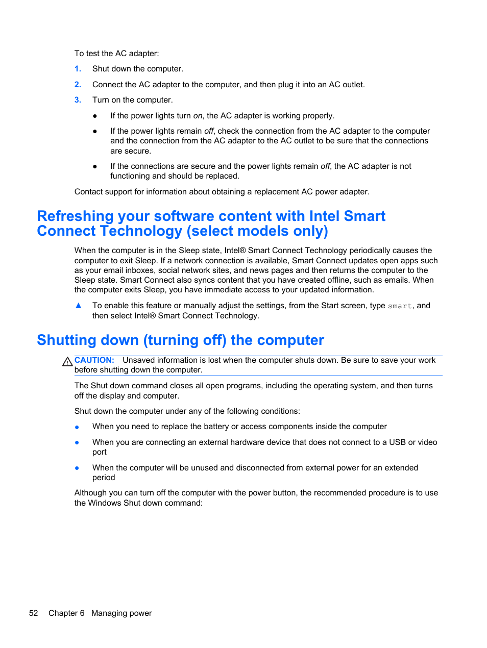 Shutting down (turning off) the computer | HP 250 G2 Notebook PC User Manual | Page 62 / 90