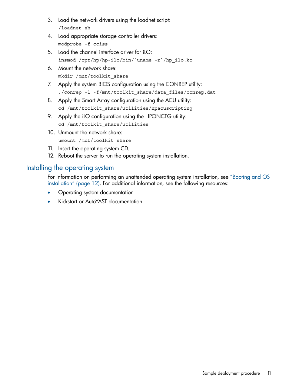 Installing the operating system | HP Intelligent Provisioning User Manual | Page 11 / 68