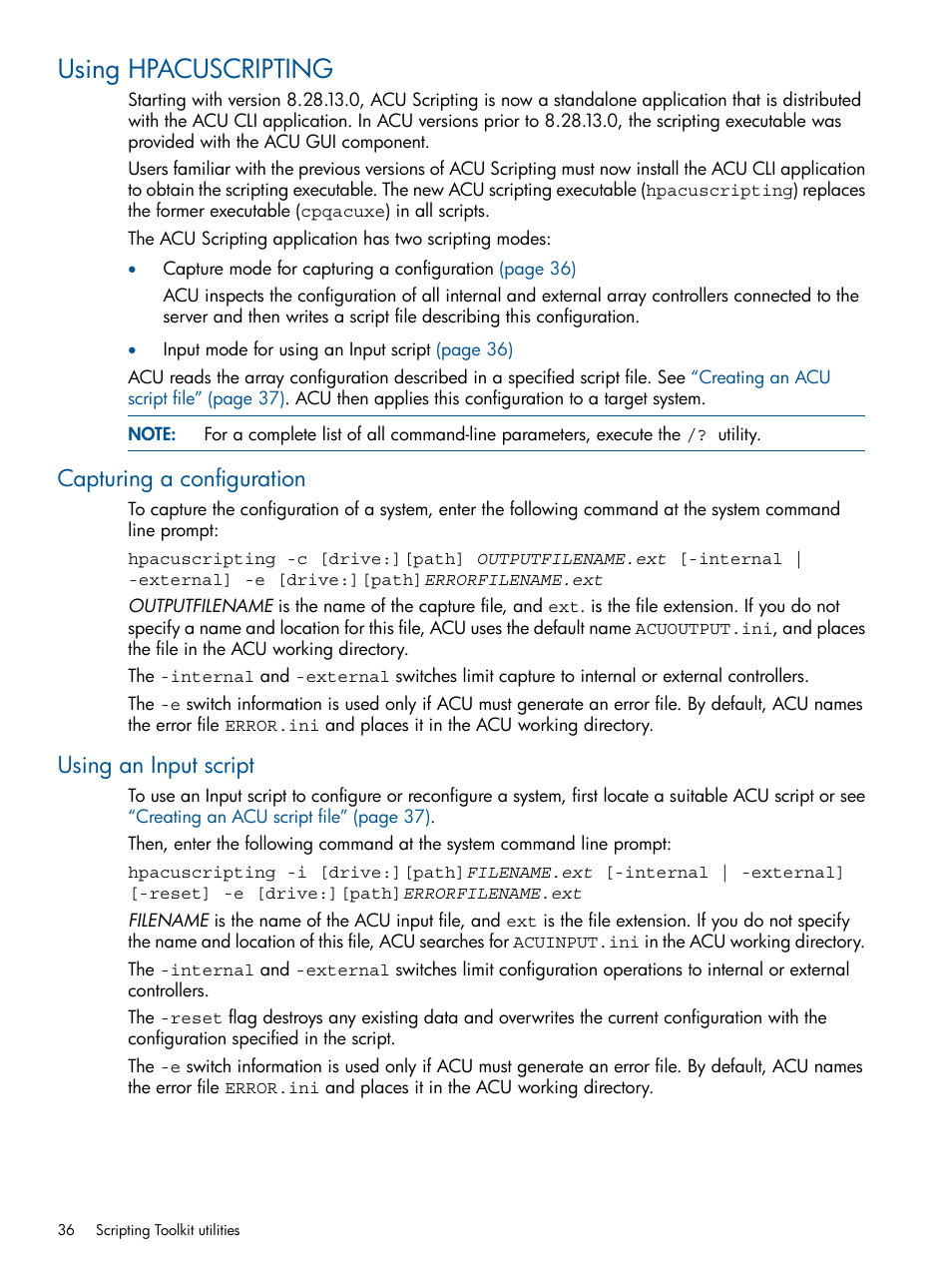 Using hpacuscripting, Capturing a configuration, Using an input script | Capturing a configuration using an input script | HP Intelligent Provisioning User Manual | Page 36 / 68