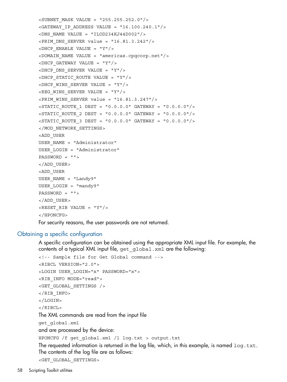 Obtaining a specific configuration | HP Intelligent Provisioning User Manual | Page 58 / 68