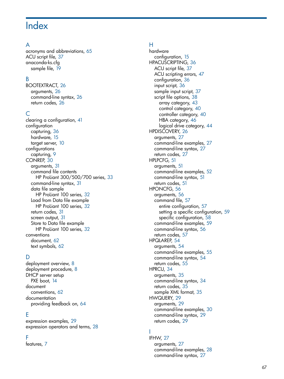 Index | HP Intelligent Provisioning User Manual | Page 67 / 68