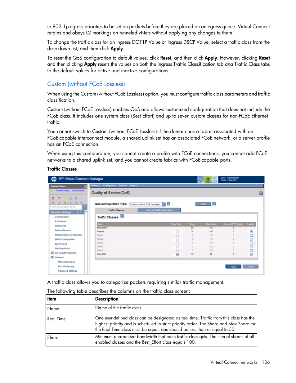 Custom (without fcoe lossless), Custom, Without fcoe lossless) | HP Virtual Connect Flex-10 10Gb Ethernet Module for c-Class BladeSystem User Manual | Page 106 / 290