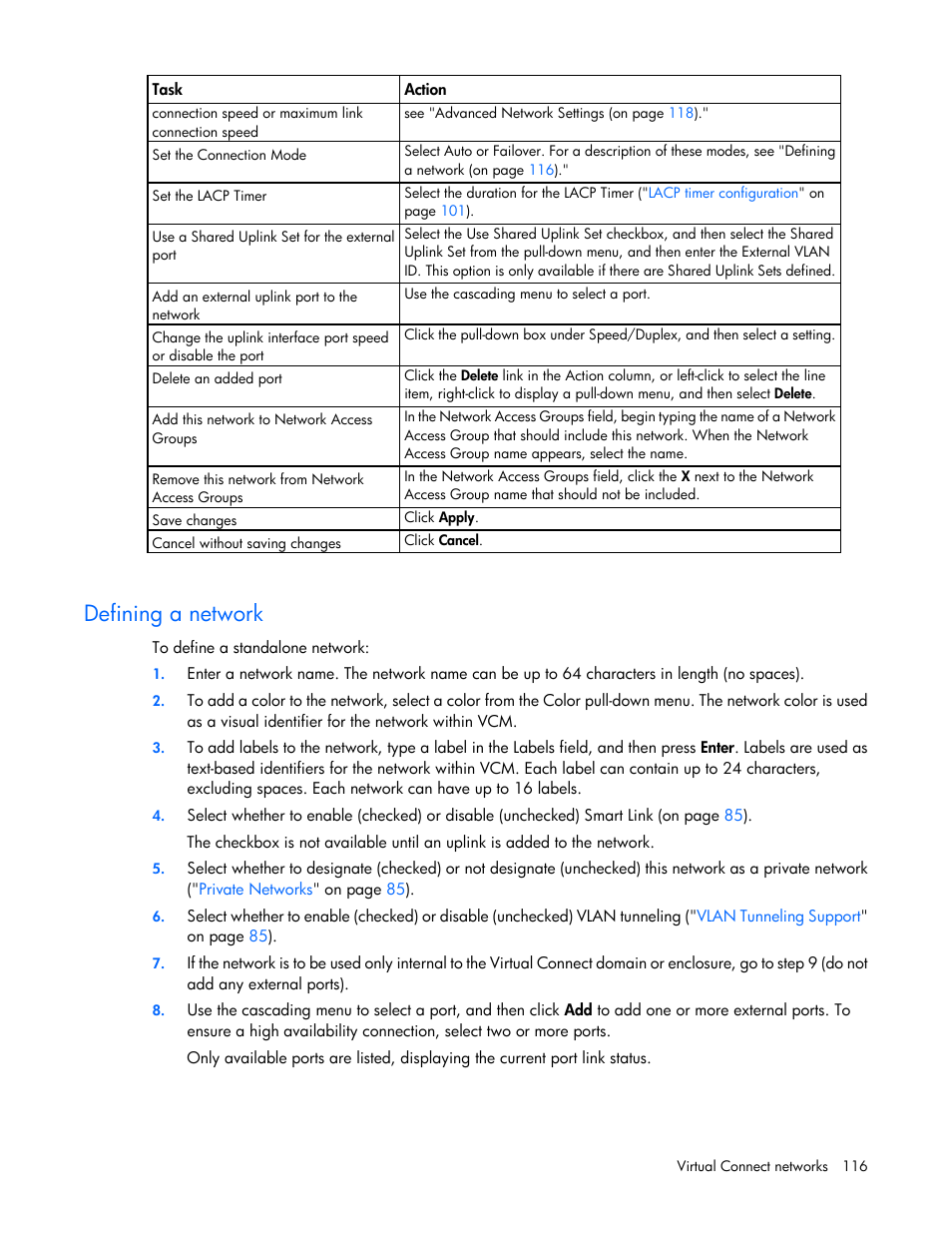 Defining a network | HP Virtual Connect Flex-10 10Gb Ethernet Module for c-Class BladeSystem User Manual | Page 116 / 290