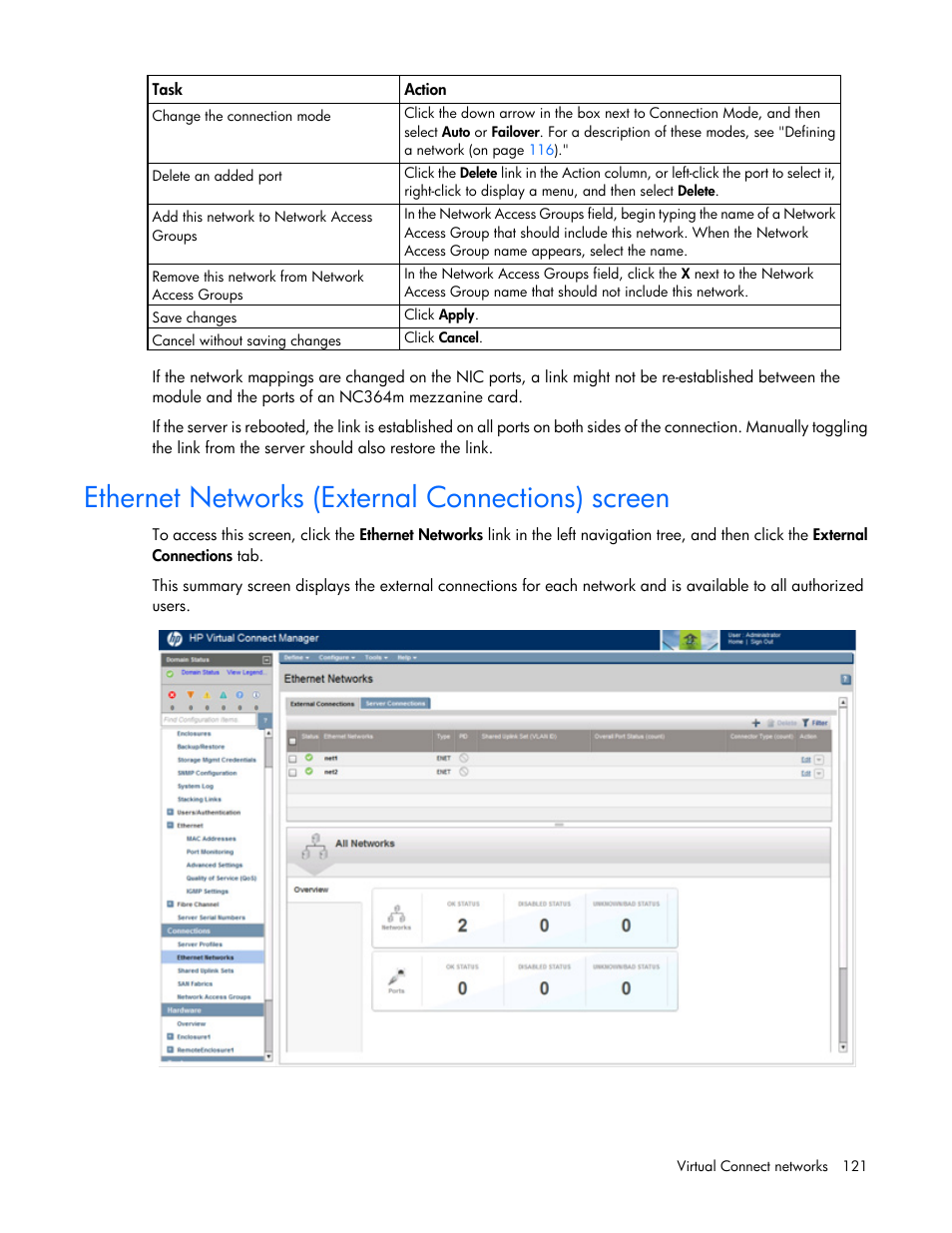 Ethernet networks (external connections) screen | HP Virtual Connect Flex-10 10Gb Ethernet Module for c-Class BladeSystem User Manual | Page 121 / 290