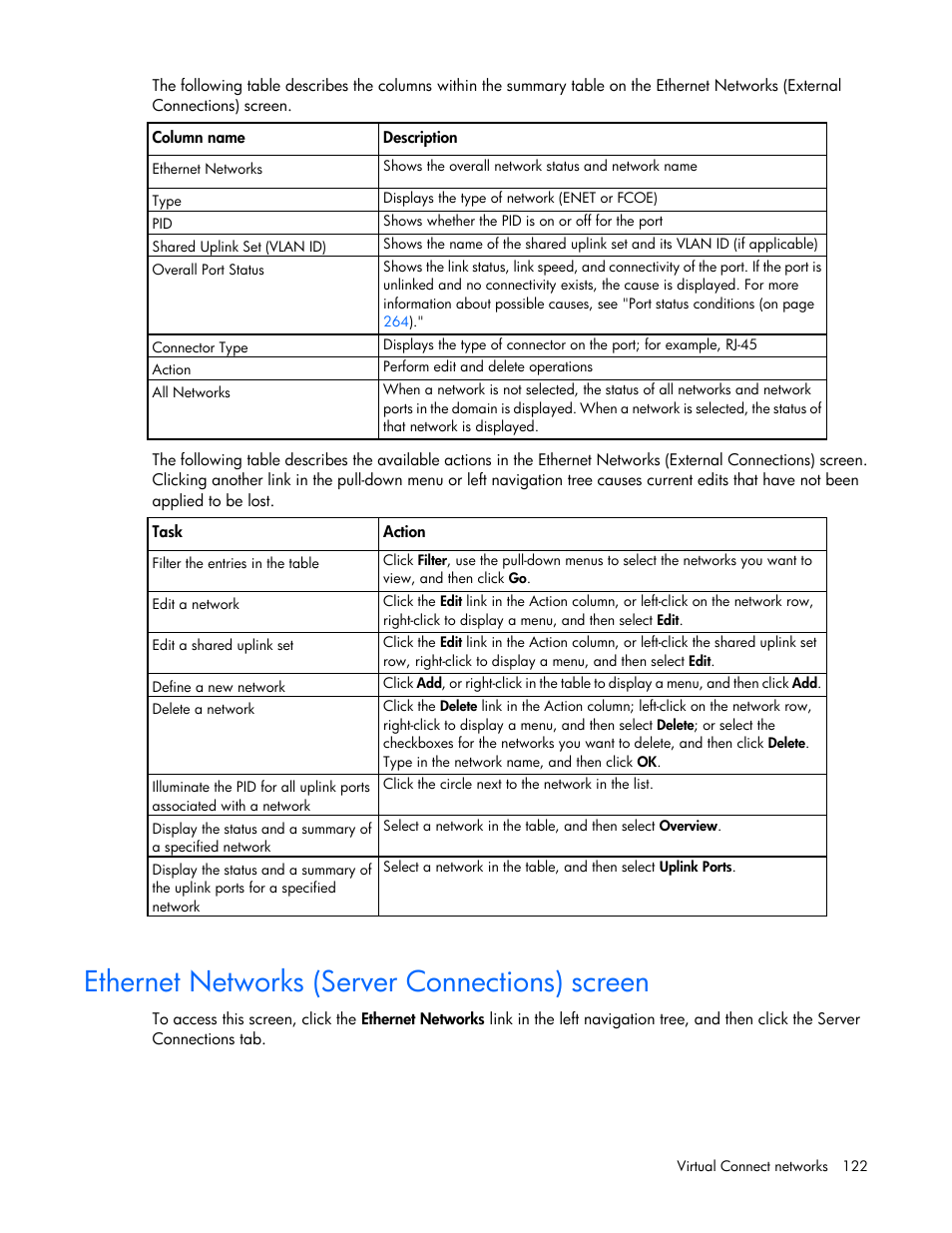 Ethernet networks (server connections) screen | HP Virtual Connect Flex-10 10Gb Ethernet Module for c-Class BladeSystem User Manual | Page 122 / 290