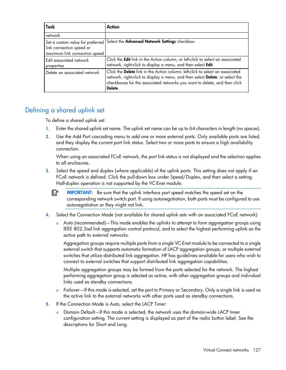 Defining a shared uplink set | HP Virtual Connect Flex-10 10Gb Ethernet Module for c-Class BladeSystem User Manual | Page 127 / 290