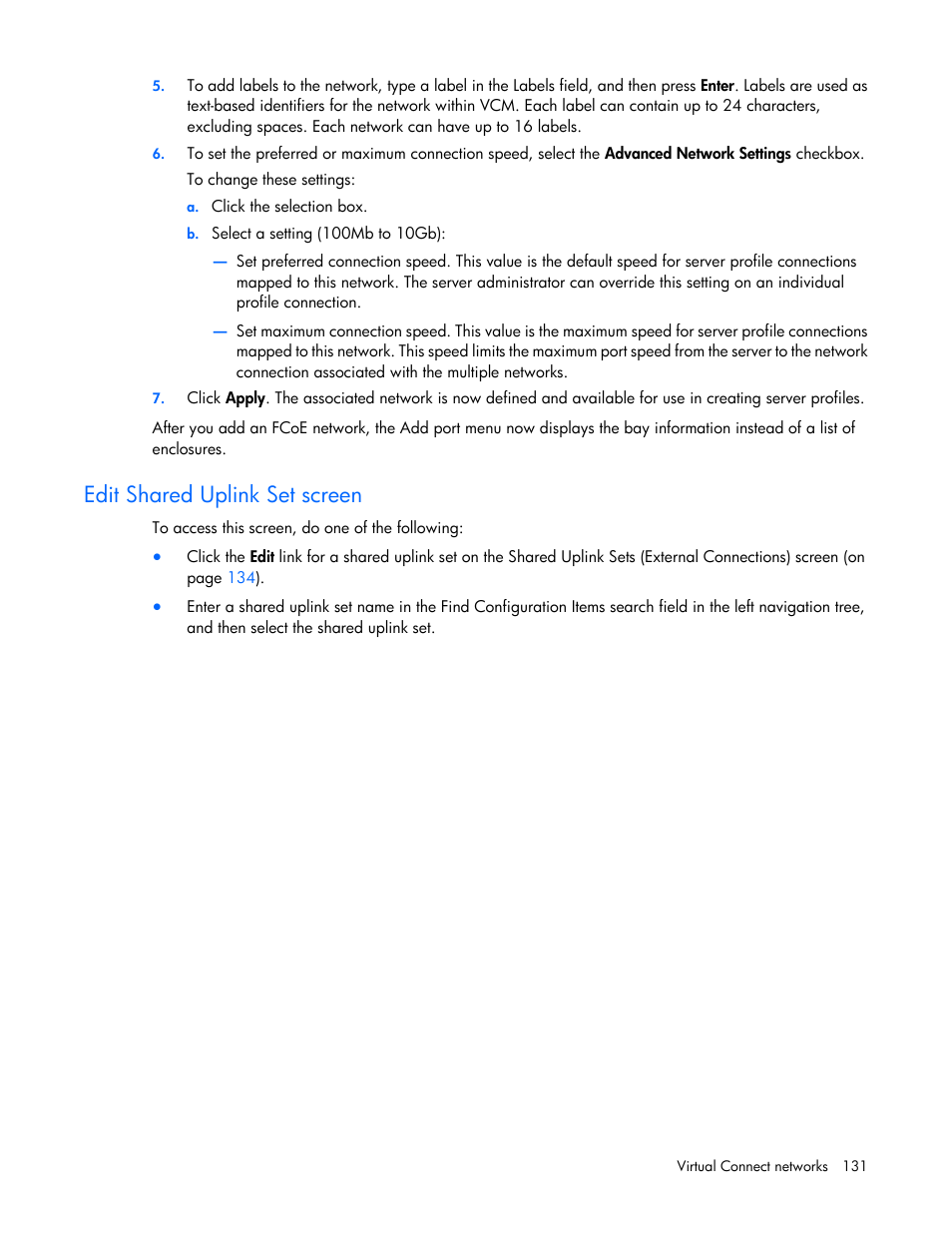 Edit shared uplink set screen | HP Virtual Connect Flex-10 10Gb Ethernet Module for c-Class BladeSystem User Manual | Page 131 / 290