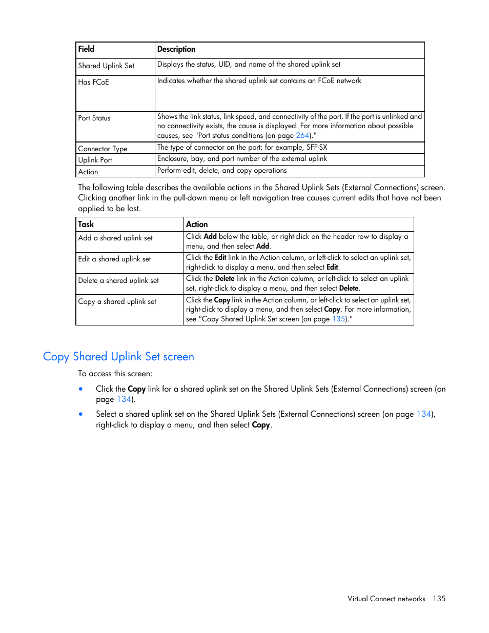 Copy shared uplink set screen | HP Virtual Connect Flex-10 10Gb Ethernet Module for c-Class BladeSystem User Manual | Page 135 / 290