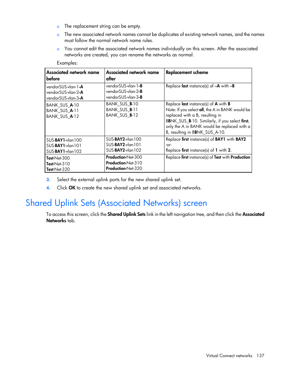 Shared uplink sets (associated networks) screen | HP Virtual Connect Flex-10 10Gb Ethernet Module for c-Class BladeSystem User Manual | Page 137 / 290