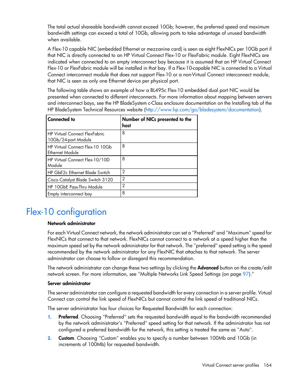 Flex-10 configuration | HP Virtual Connect Flex-10 10Gb Ethernet Module for c-Class BladeSystem User Manual | Page 164 / 290