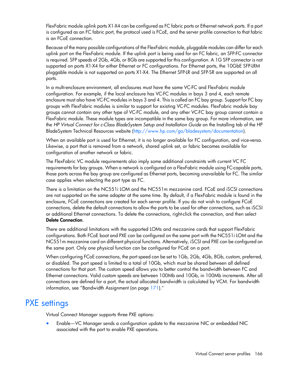 Pxe settings | HP Virtual Connect Flex-10 10Gb Ethernet Module for c-Class BladeSystem User Manual | Page 166 / 290