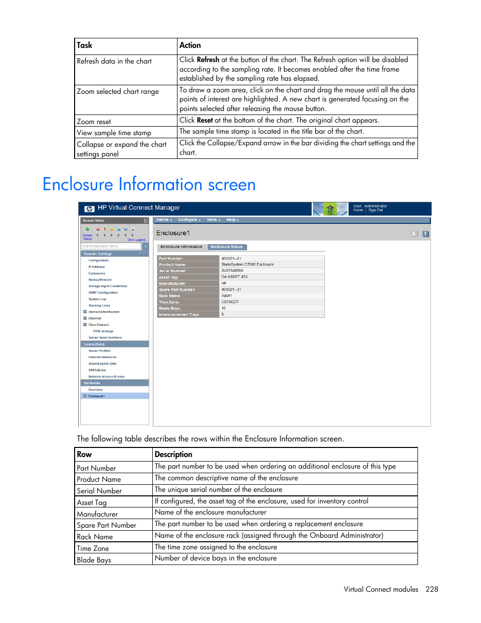 Enclosure information screen | HP Virtual Connect Flex-10 10Gb Ethernet Module for c-Class BladeSystem User Manual | Page 228 / 290