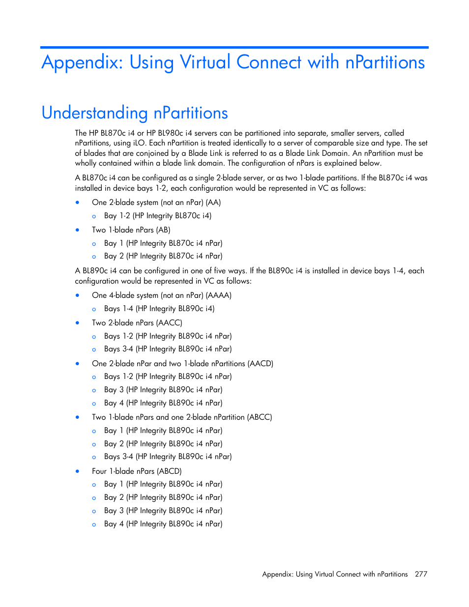 Appendix: using virtual connect with npartitions, Understanding npartitions | HP Virtual Connect Flex-10 10Gb Ethernet Module for c-Class BladeSystem User Manual | Page 277 / 290