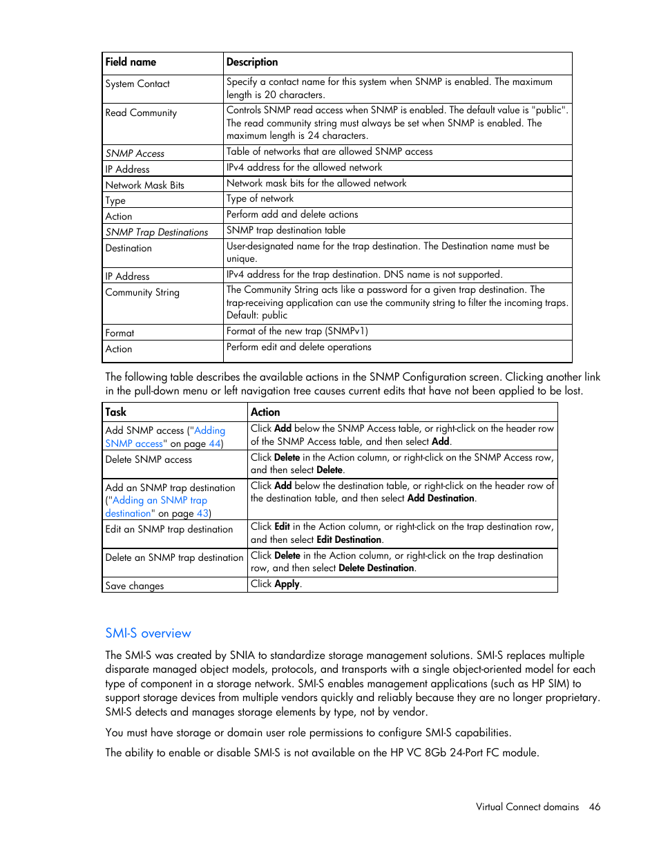 Smi-s overview | HP Virtual Connect Flex-10 10Gb Ethernet Module for c-Class BladeSystem User Manual | Page 46 / 290