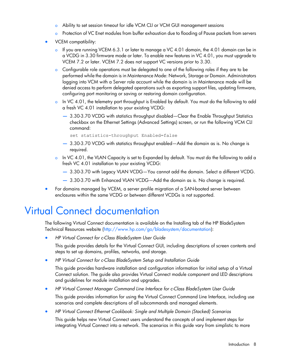 Virtual connect documentation | HP Virtual Connect Flex-10 10Gb Ethernet Module for c-Class BladeSystem User Manual | Page 8 / 290