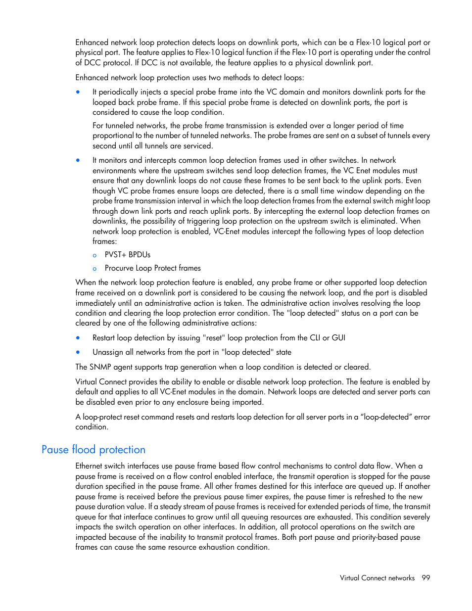 Pause flood protection | HP Virtual Connect Flex-10 10Gb Ethernet Module for c-Class BladeSystem User Manual | Page 99 / 290