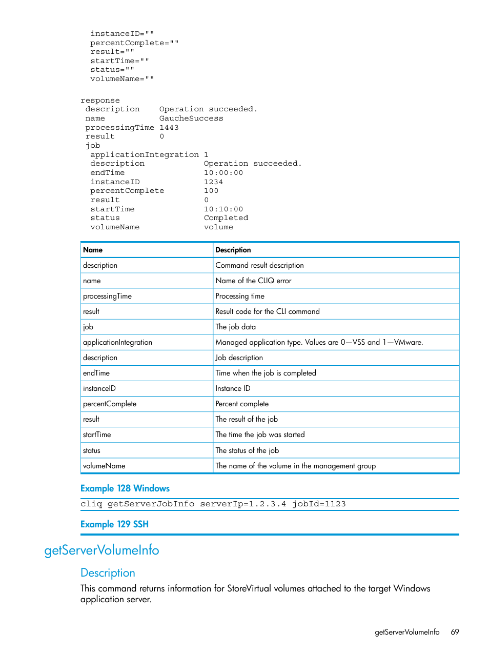 Getservervolumeinfo, Description | HP StoreVirtual 4000 Storage User Manual | Page 69 / 122