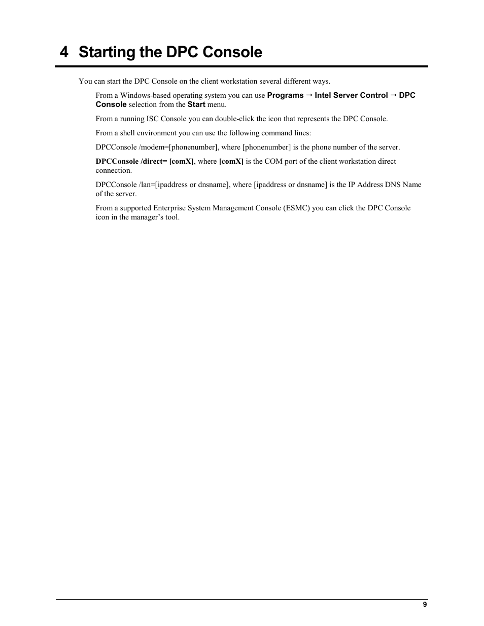 4 starting the dpc console, Starting the dpc console | HP Integrity rx4610 Server User Manual | Page 13 / 42