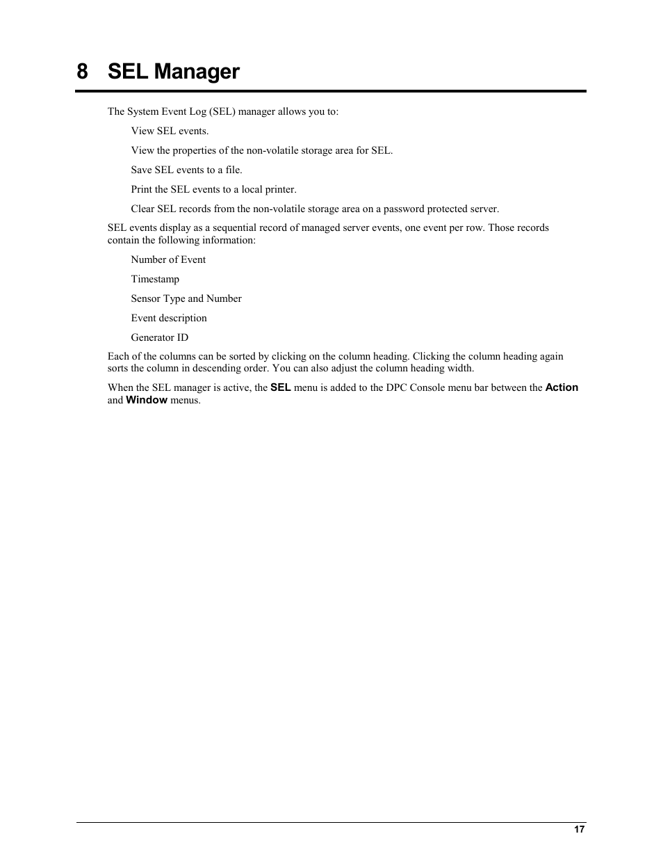 8 sel manager, Sel manager | HP Integrity rx4610 Server User Manual | Page 21 / 42