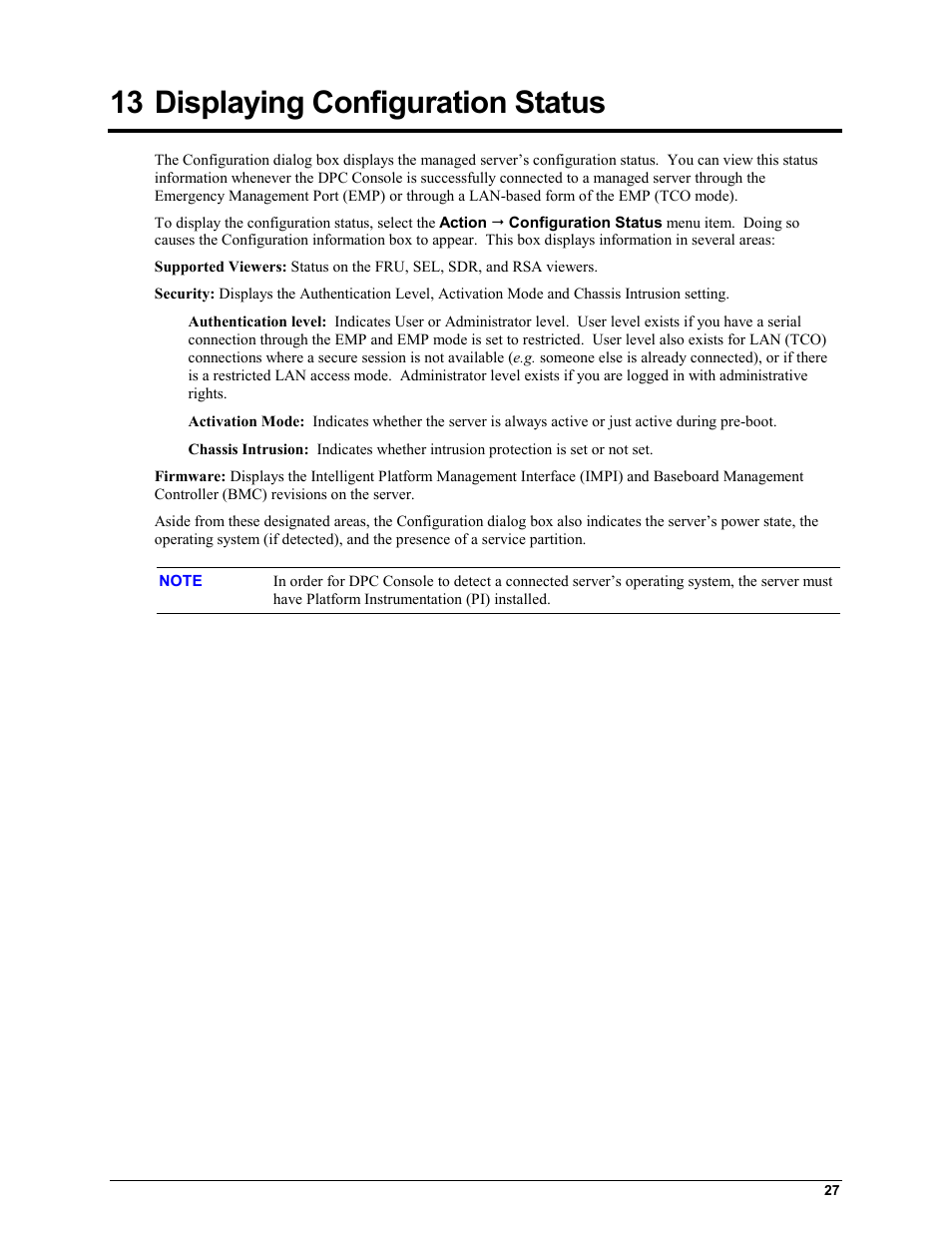 13 displaying configuration status, Displaying configuration status | HP Integrity rx4610 Server User Manual | Page 31 / 42