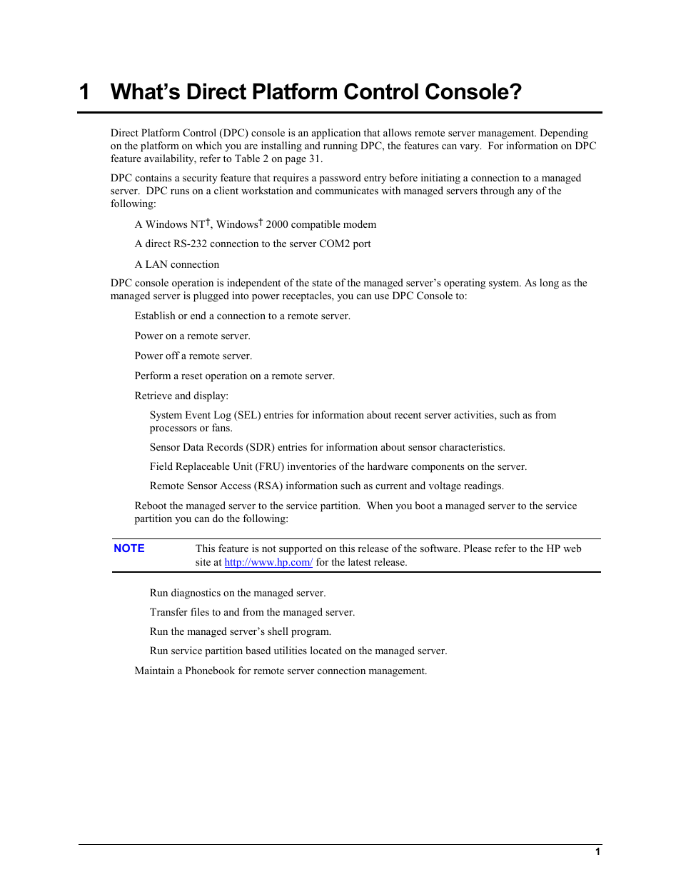 1 what’s direct platform control console, What’s direct platform control console | HP Integrity rx4610 Server User Manual | Page 5 / 42