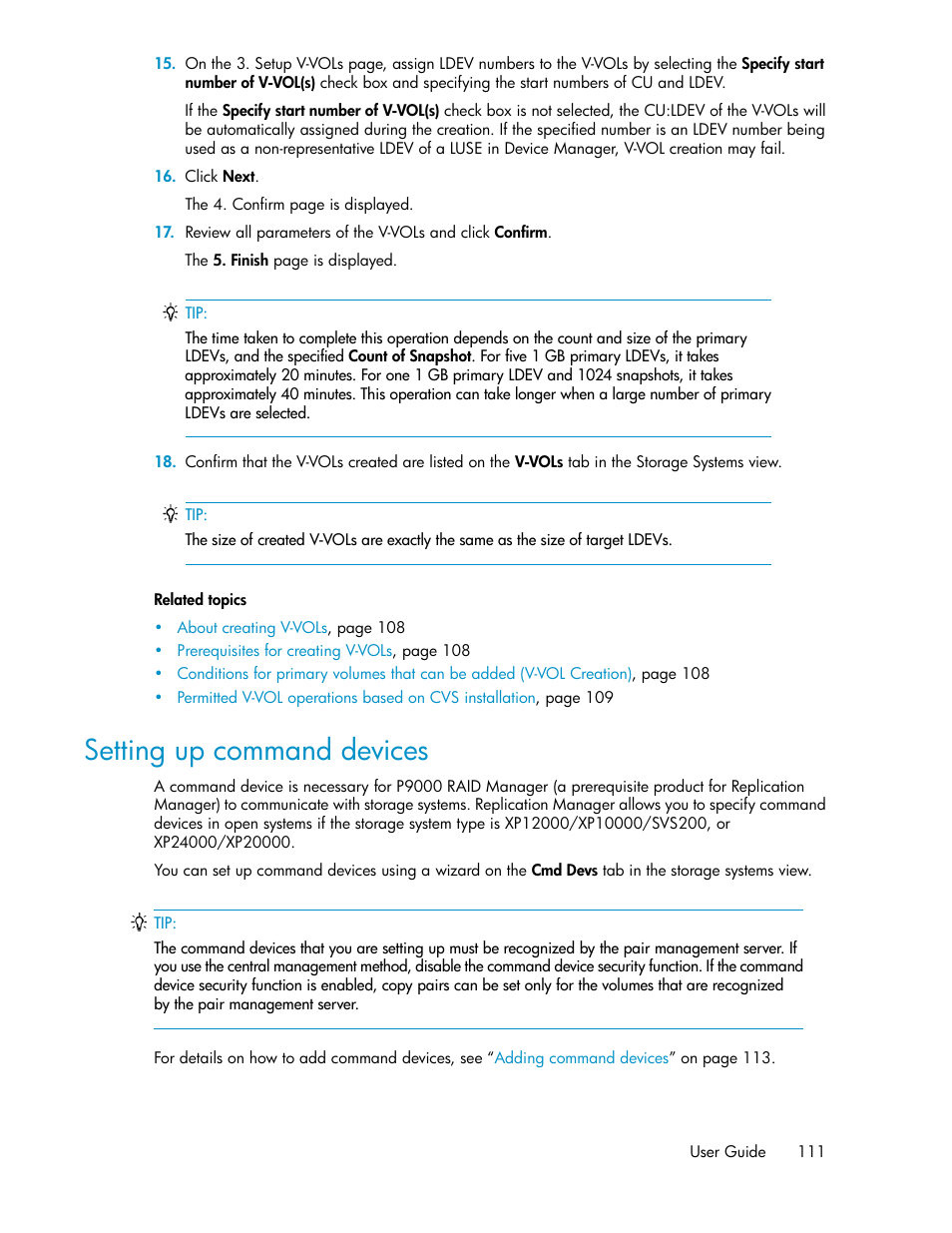 Setting up command devices | HP XP P9000 Command View Advanced Edition Software User Manual | Page 111 / 470