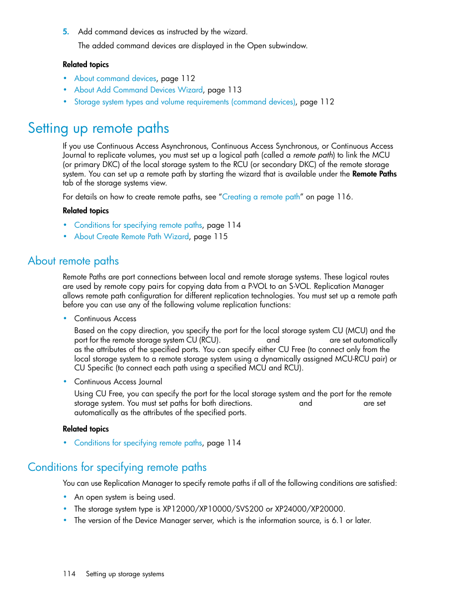 Setting up remote paths, About remote paths, Conditions for specifying remote paths | 114 conditions for specifying remote paths | HP XP P9000 Command View Advanced Edition Software User Manual | Page 114 / 470