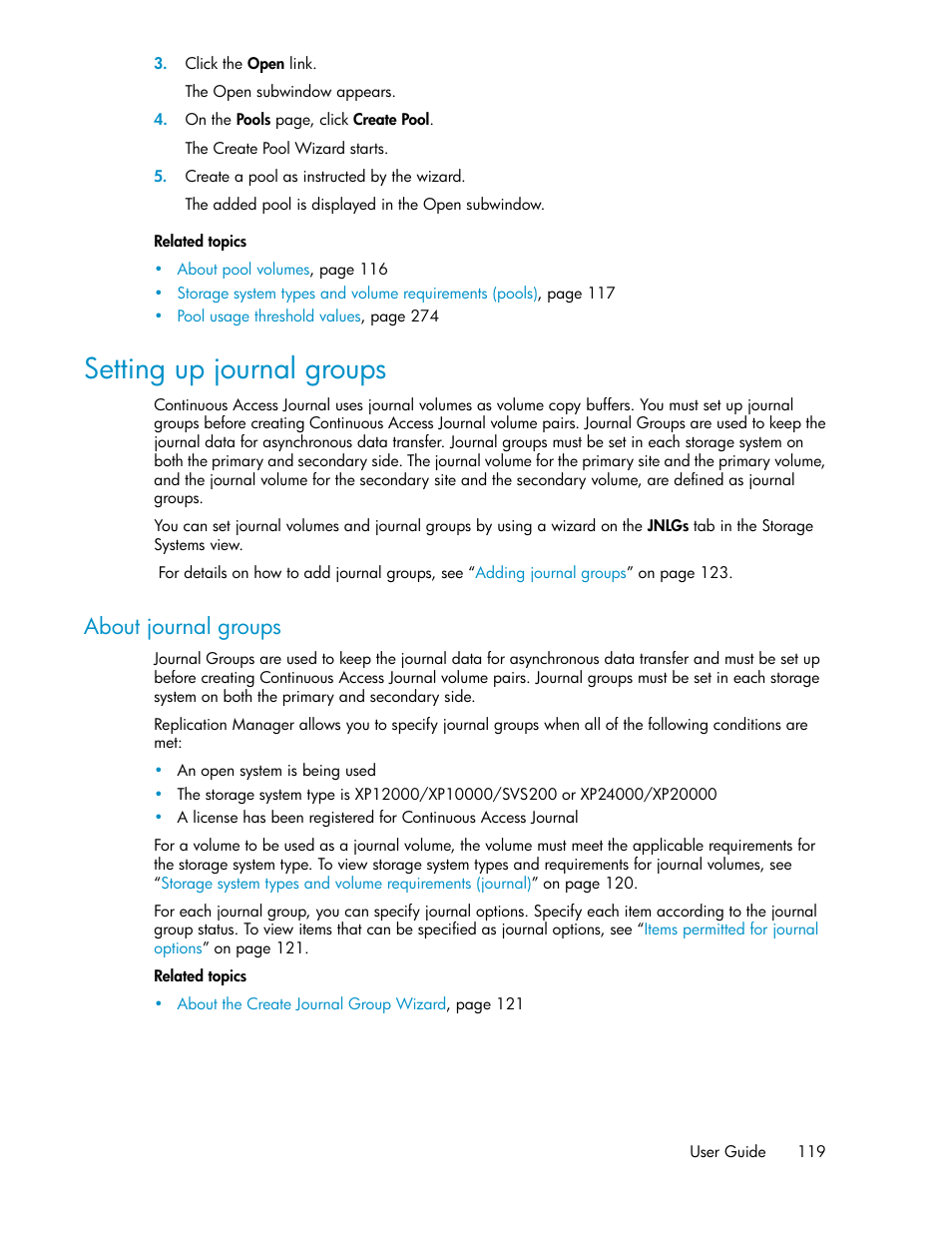 Setting up journal groups, About journal groups | HP XP P9000 Command View Advanced Edition Software User Manual | Page 119 / 470