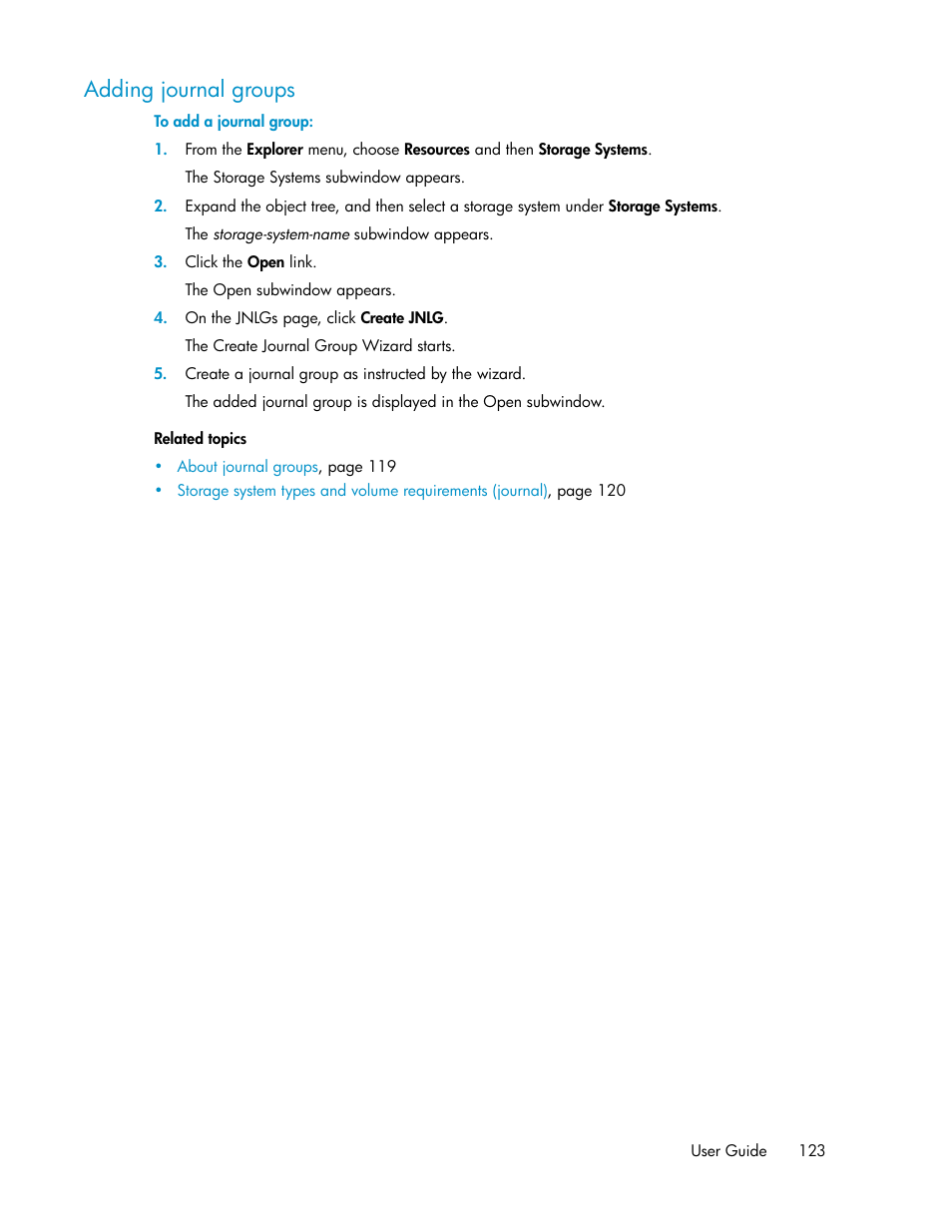 Adding journal groups | HP XP P9000 Command View Advanced Edition Software User Manual | Page 123 / 470