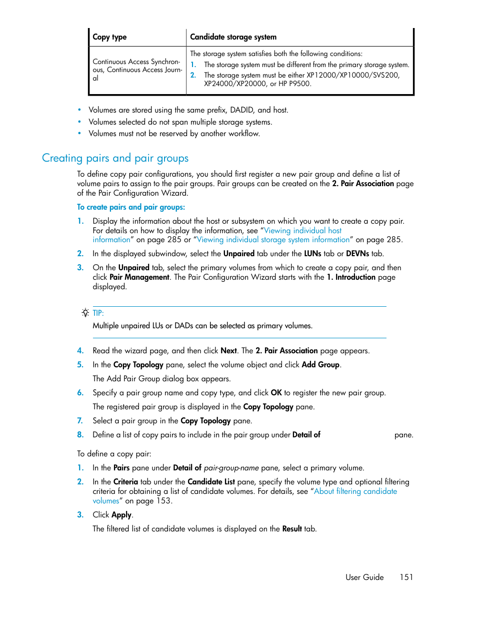 Creating pairs and pair groups | HP XP P9000 Command View Advanced Edition Software User Manual | Page 151 / 470