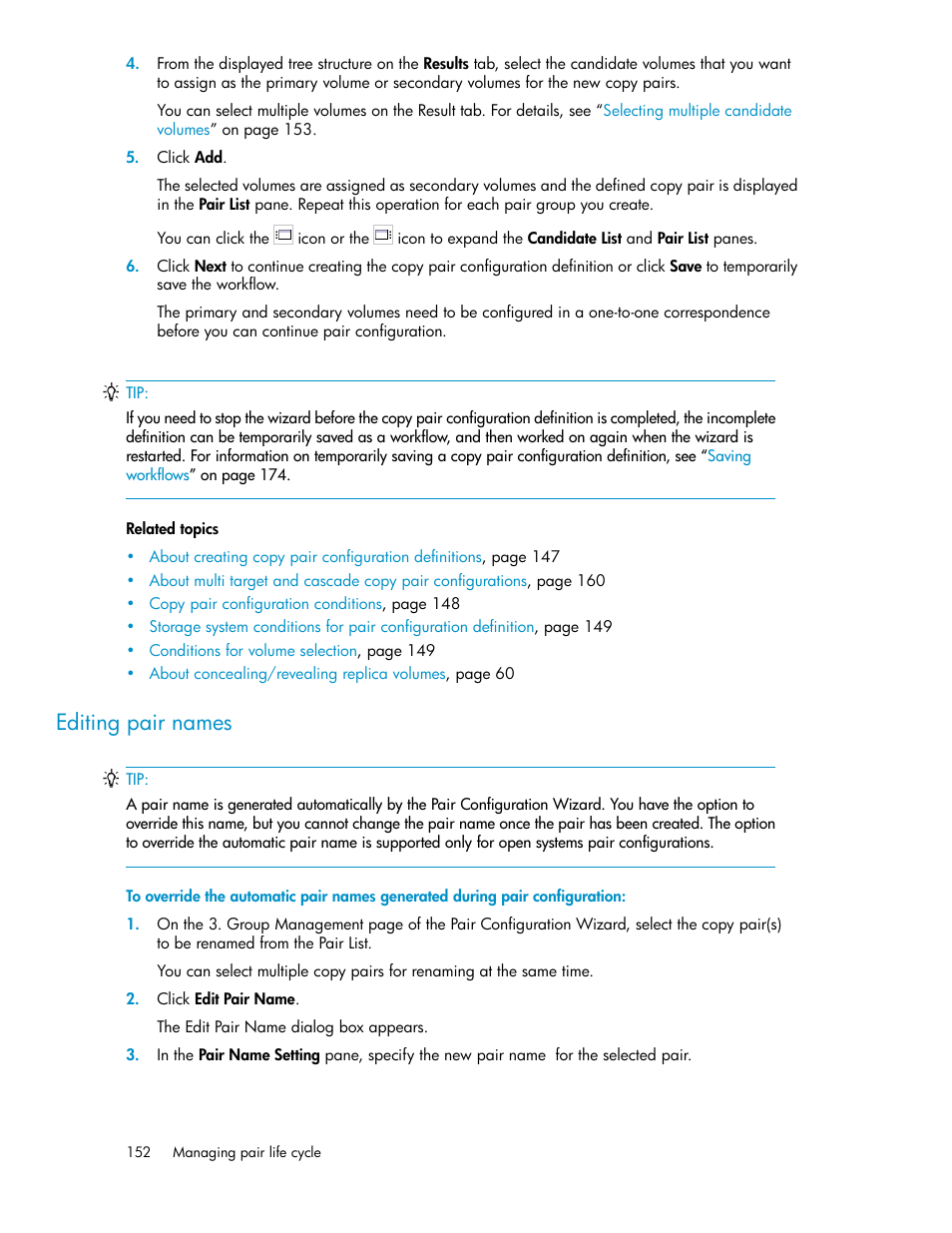 Editing pair names | HP XP P9000 Command View Advanced Edition Software User Manual | Page 152 / 470