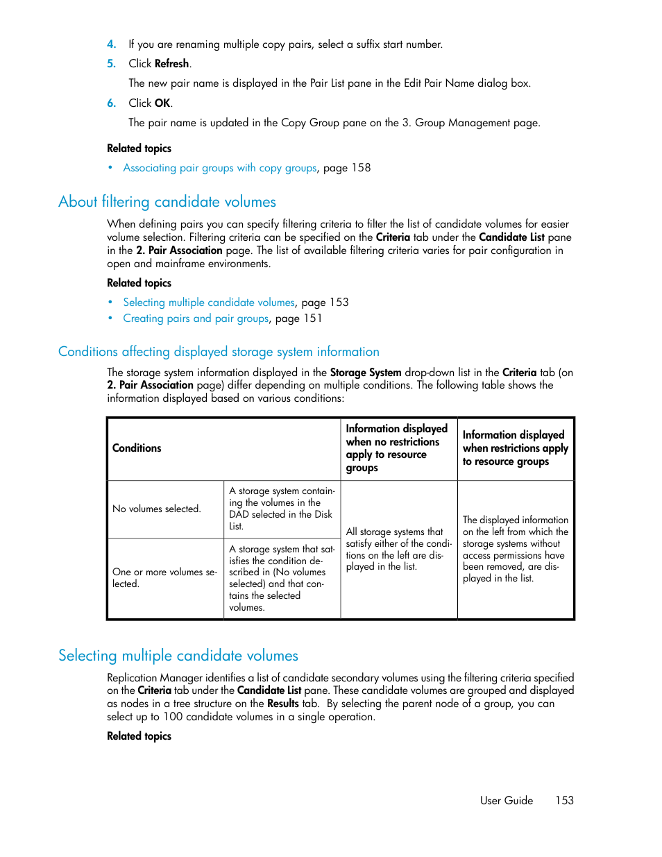 About filtering candidate volumes, Selecting multiple candidate volumes, About filtering candidate | Volumes, Selecting multiple candidate | HP XP P9000 Command View Advanced Edition Software User Manual | Page 153 / 470