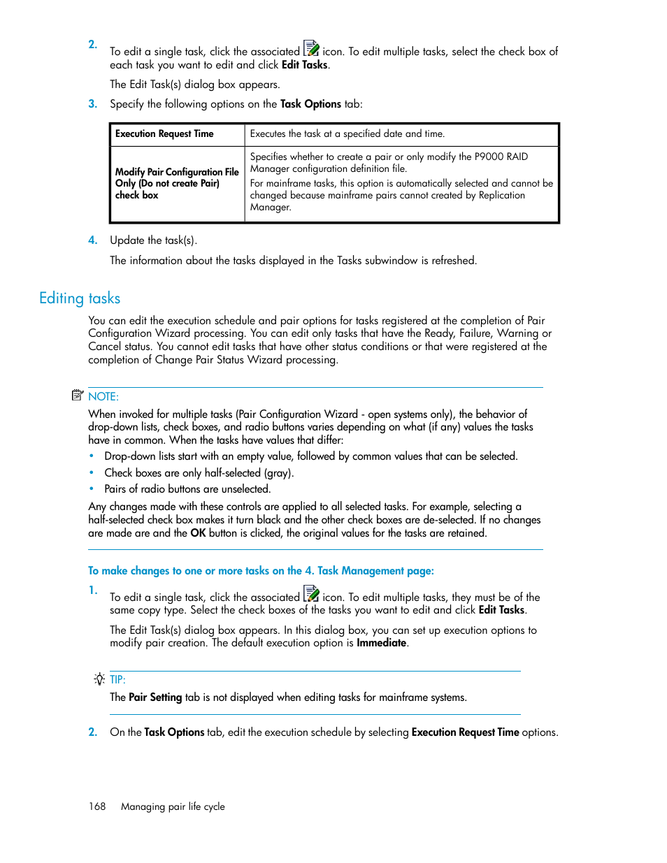 Editing tasks | HP XP P9000 Command View Advanced Edition Software User Manual | Page 168 / 470