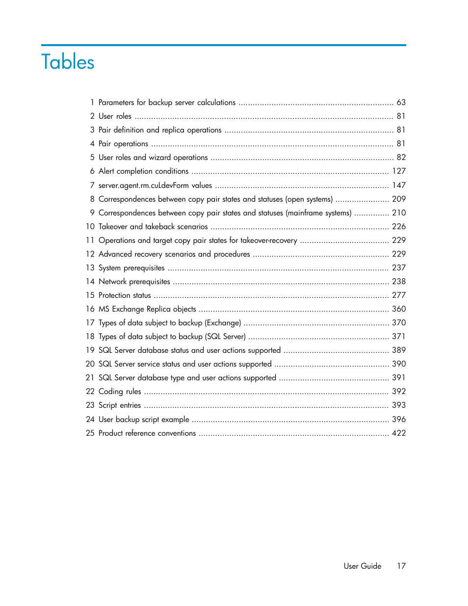 Tables | HP XP P9000 Command View Advanced Edition Software User Manual | Page 17 / 470
