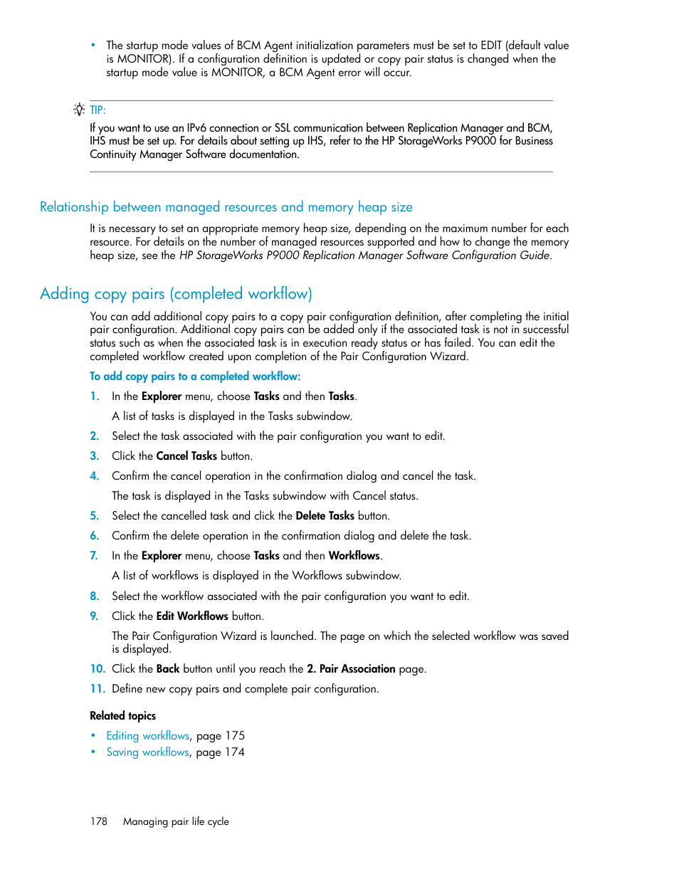 Adding copy pairs (completed workflow), Relationship between, Managed resources and memory heap size | HP XP P9000 Command View Advanced Edition Software User Manual | Page 178 / 470