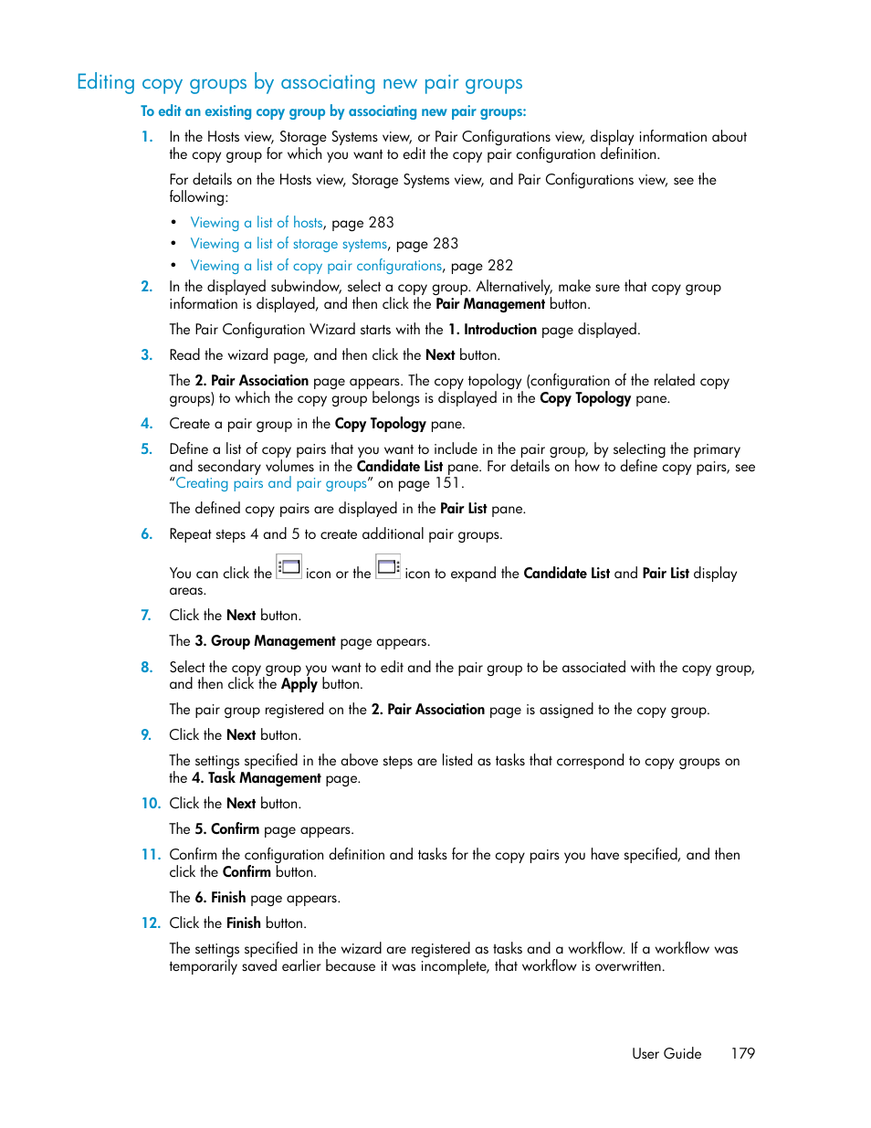 Editing copy groups by associating new pair groups | HP XP P9000 Command View Advanced Edition Software User Manual | Page 179 / 470