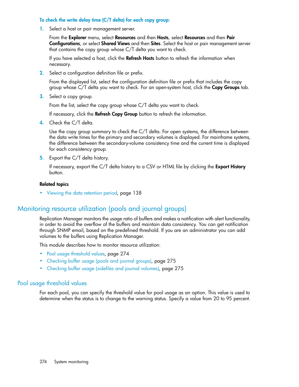 Pool usage threshold values | HP XP P9000 Command View Advanced Edition Software User Manual | Page 274 / 470