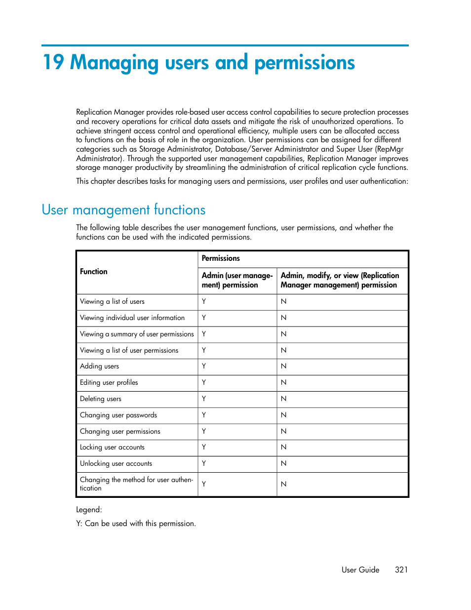 19 managing users and permissions, User management functions | HP XP P9000 Command View Advanced Edition Software User Manual | Page 321 / 470