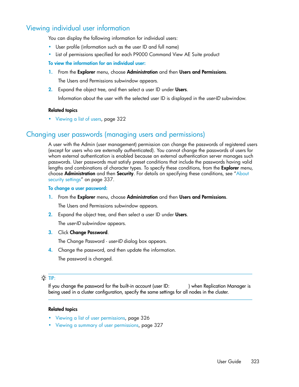 Viewing individual user information | HP XP P9000 Command View Advanced Edition Software User Manual | Page 323 / 470