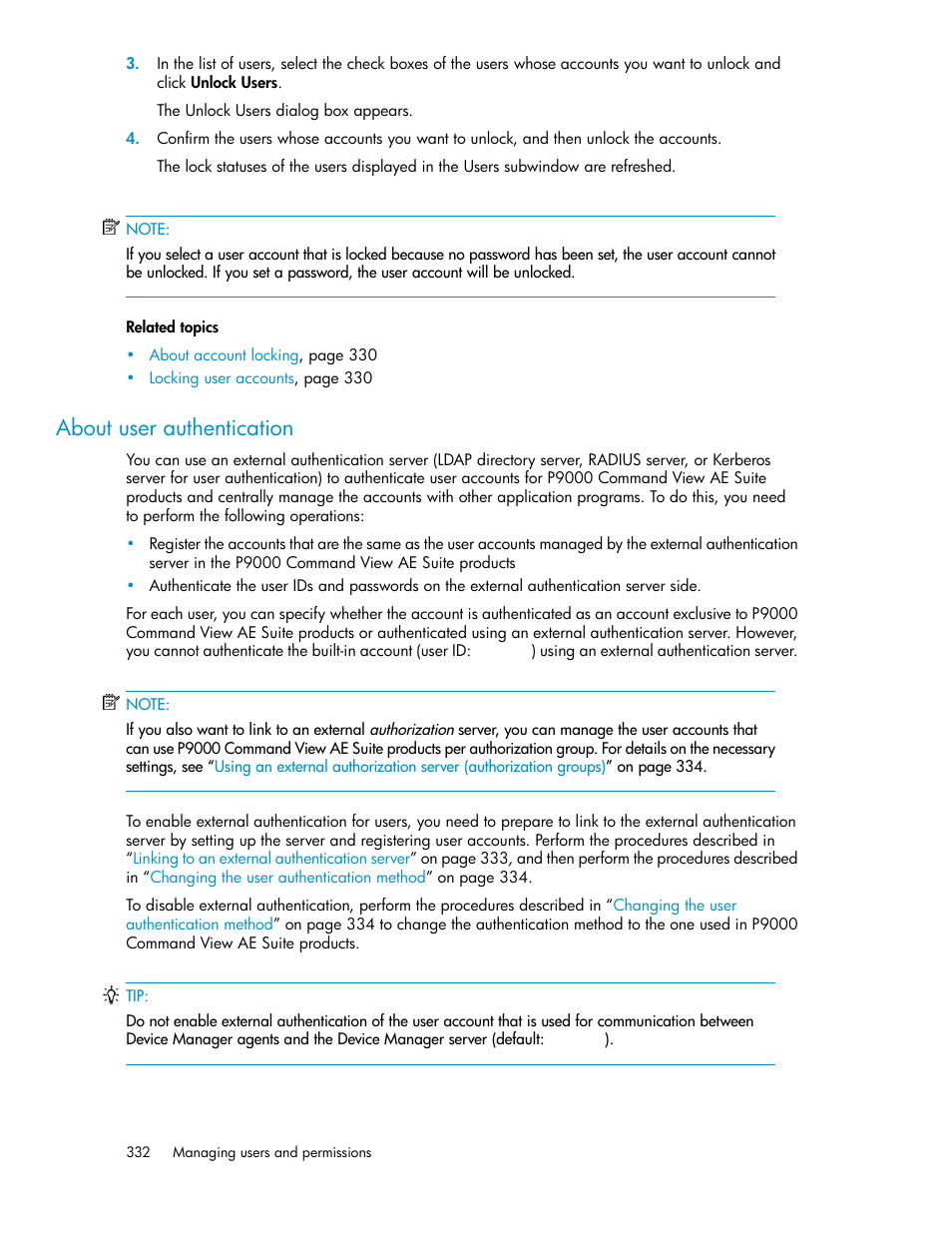 About user authentication | HP XP P9000 Command View Advanced Edition Software User Manual | Page 332 / 470