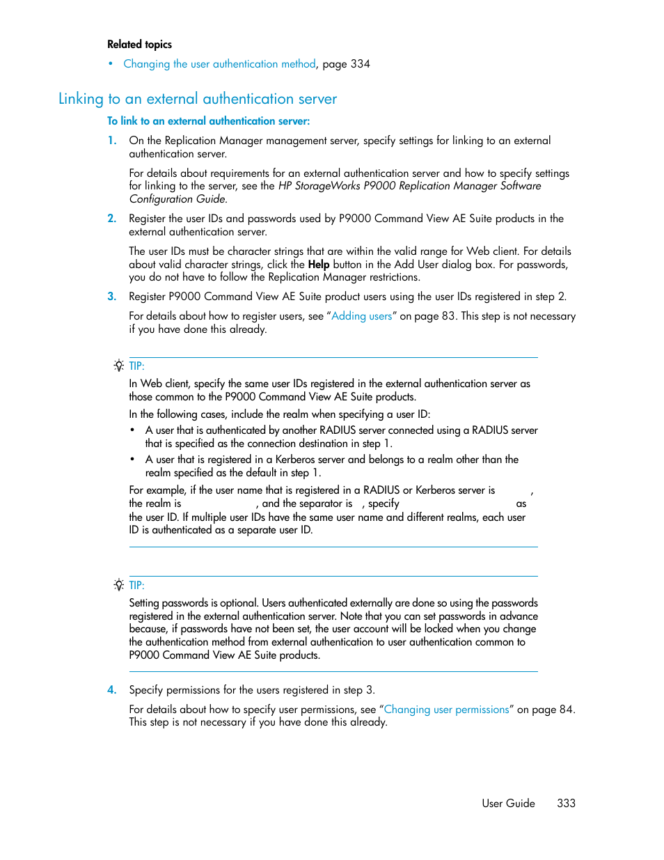 Linking to an external authentication server | HP XP P9000 Command View Advanced Edition Software User Manual | Page 333 / 470