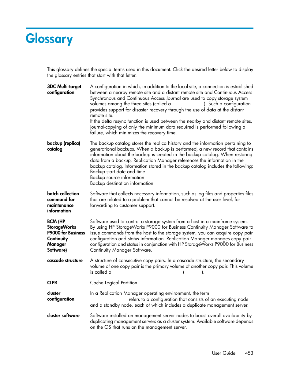 Glossary | HP XP P9000 Command View Advanced Edition Software User Manual | Page 453 / 470