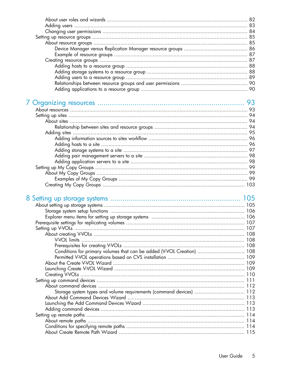 7 organizing resources, 8 setting up storage systems | HP XP P9000 Command View Advanced Edition Software User Manual | Page 5 / 470
